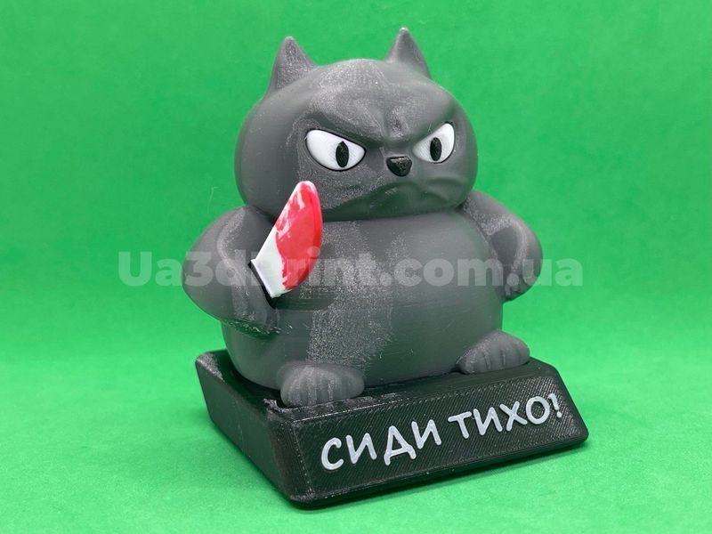 Злий кіт з ножем на підставці &laquo;Сиди тихо&raquo; &ndash; фігурка на панель авто CATAU-001 фото