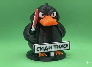 Качка з ножем &laquo;Сиди тихо&raquo; Чорна з великим ножем, більша Duck-008 фото